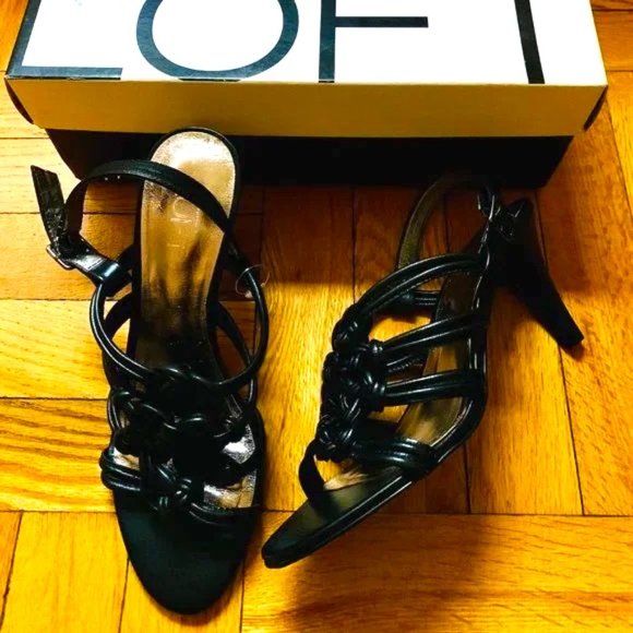 (NEW) Ann Taylor loft black leather knotted strap heels - Size 6.5- 7 - Picture 1 of 10